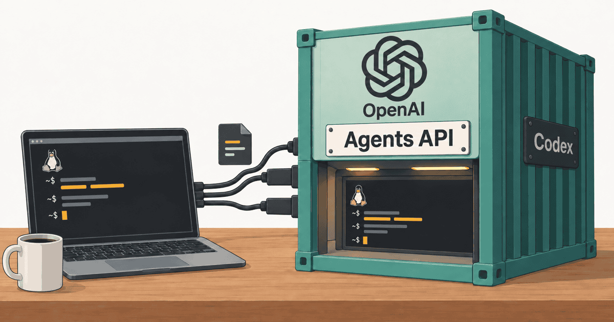 OpenAI Agents APIにより、開発者端末からクラウド上のサンドボックス環境へタスク実行が委譲される様子を描いた概念イラスト