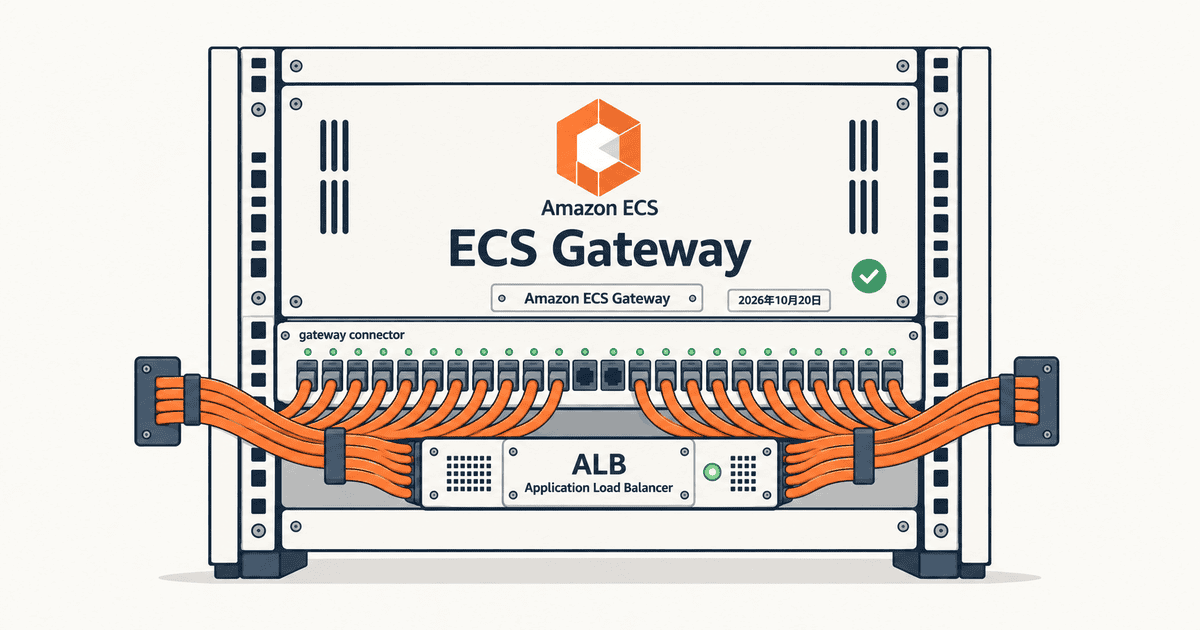 Amazon ECS Gatewayによる共有ALBとサービス接続の自動管理を、ラックとコネクターにたとえたAI生成の概念イラスト